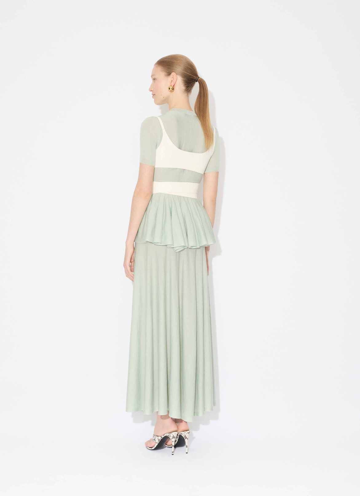 WOOL MERINO PEPLUM TOP ALAÏA GREEN WOOL MERINO PEPLUM TOP